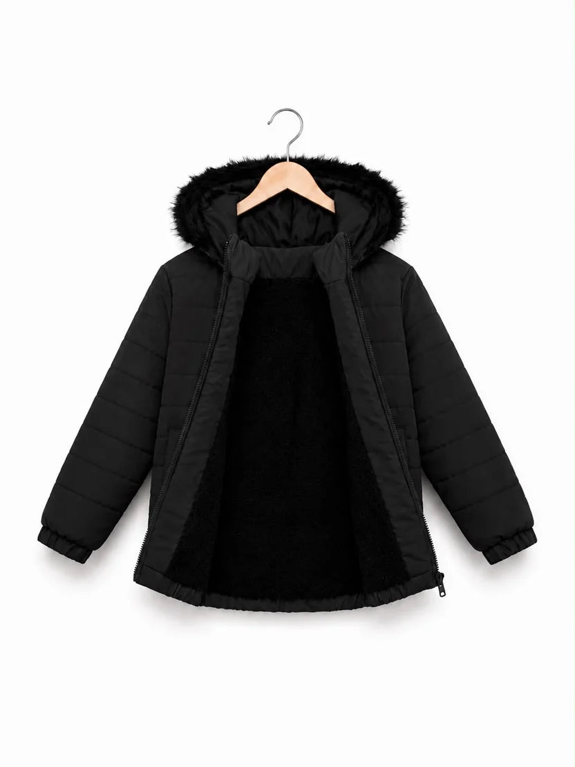 BLACK FUR PUFFER JACKET