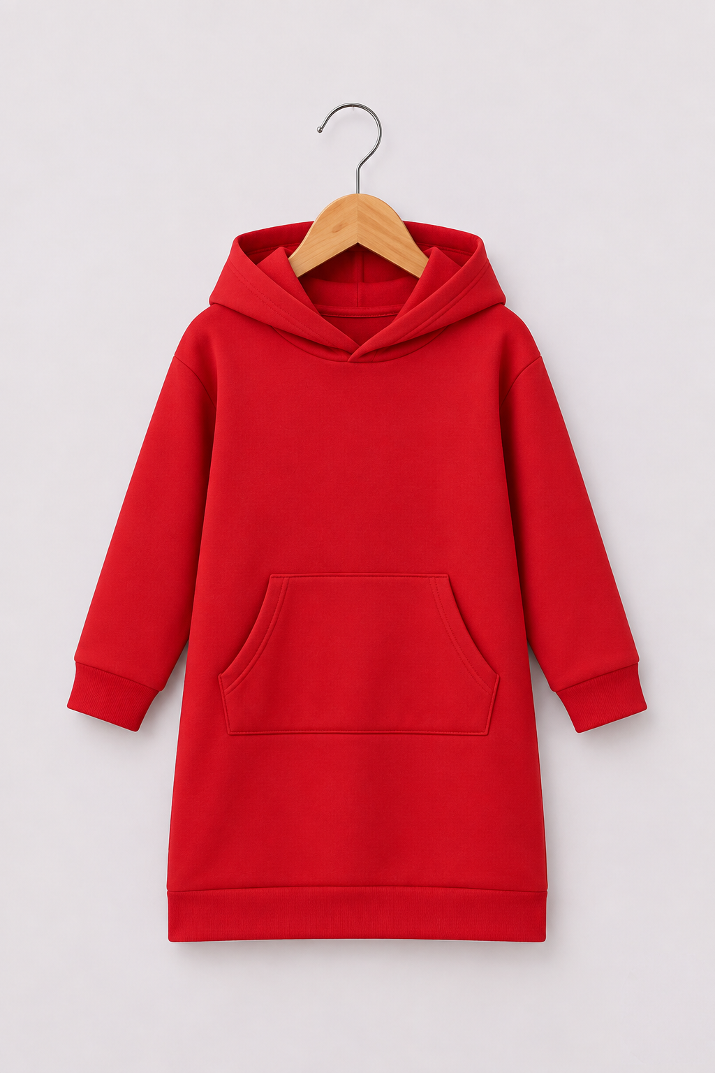 RED LONG FLEECE HOODIE