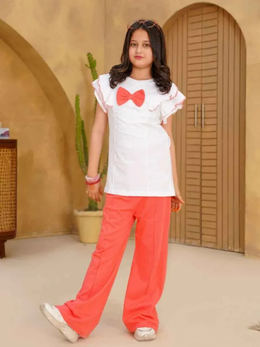 PEACH BOW TOP & FLARED TROUSER