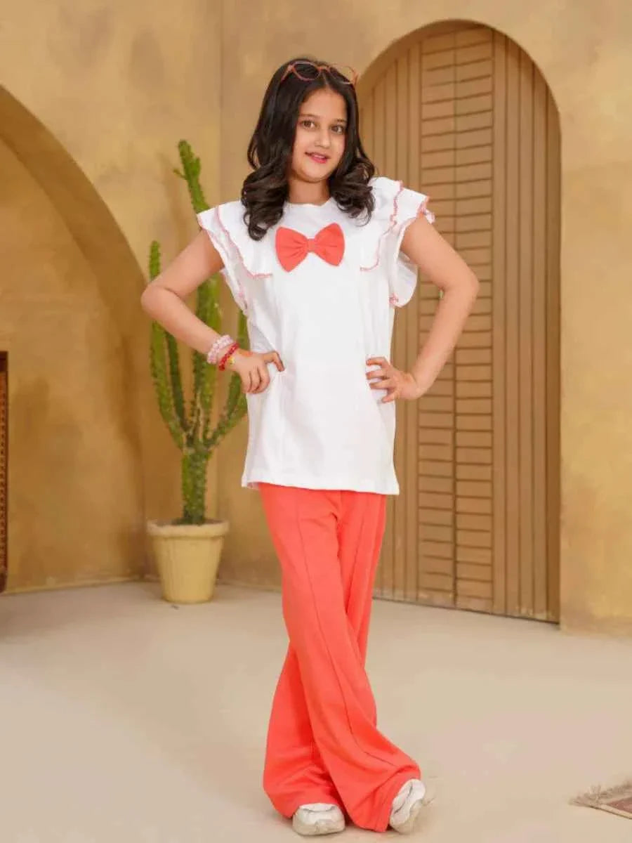 PEACH BOW TOP & FLARED TROUSER
