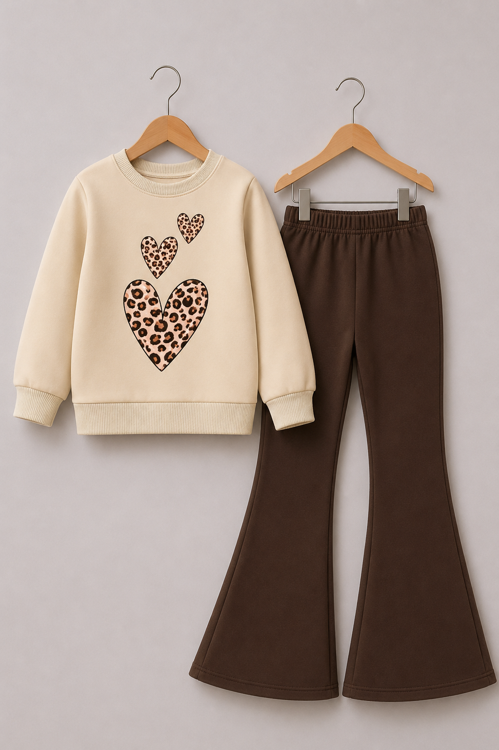 CREAM HEART WIDE LEG FLEECE PAIR