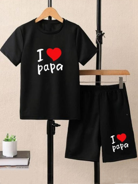 I LOVE PAPA BLACK SHORT SET