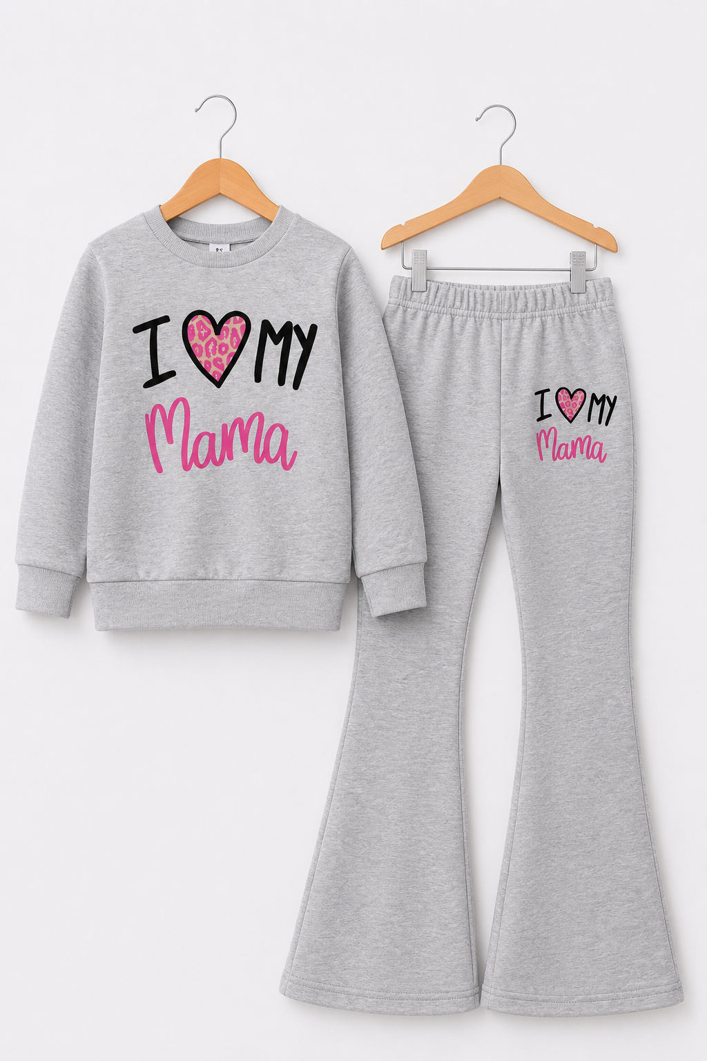 GREY I LOVE MAMA WIDE LEG FLEECE PAIR
