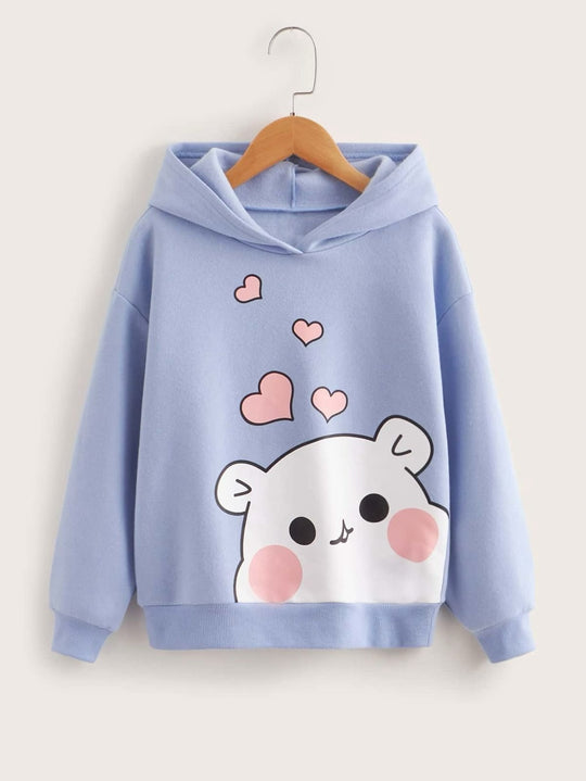 BLUE BEAR HEART FLEECE HOODIE