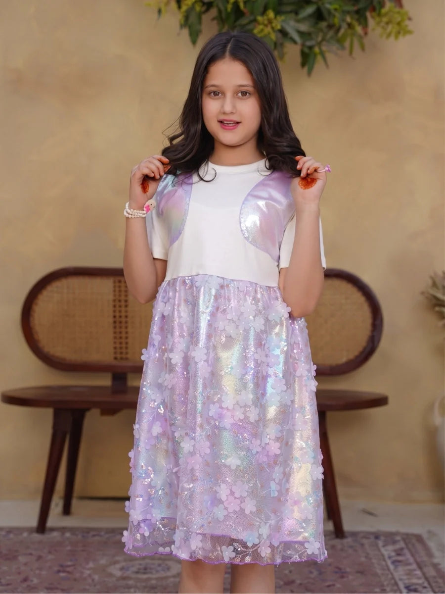 Lavender Glow Organza Cut-work part dress