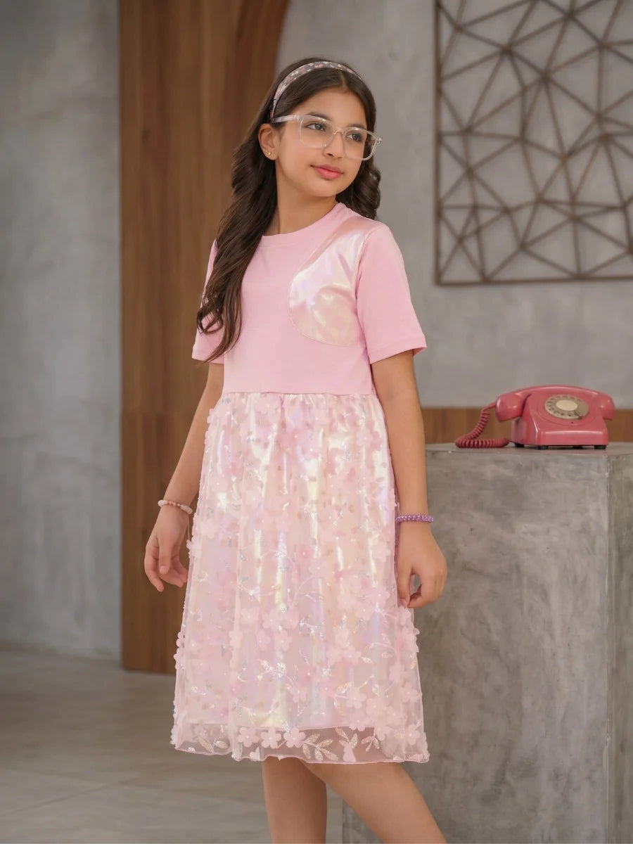 Pink Glow Organza Cut-work part dress