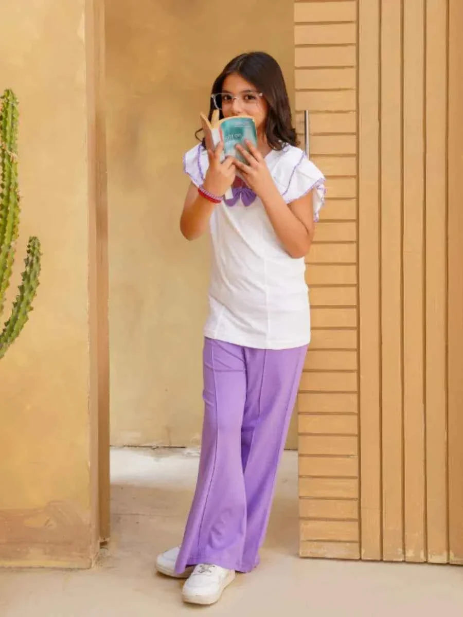 PURPLE BOW TOP & FLARED TROUSER