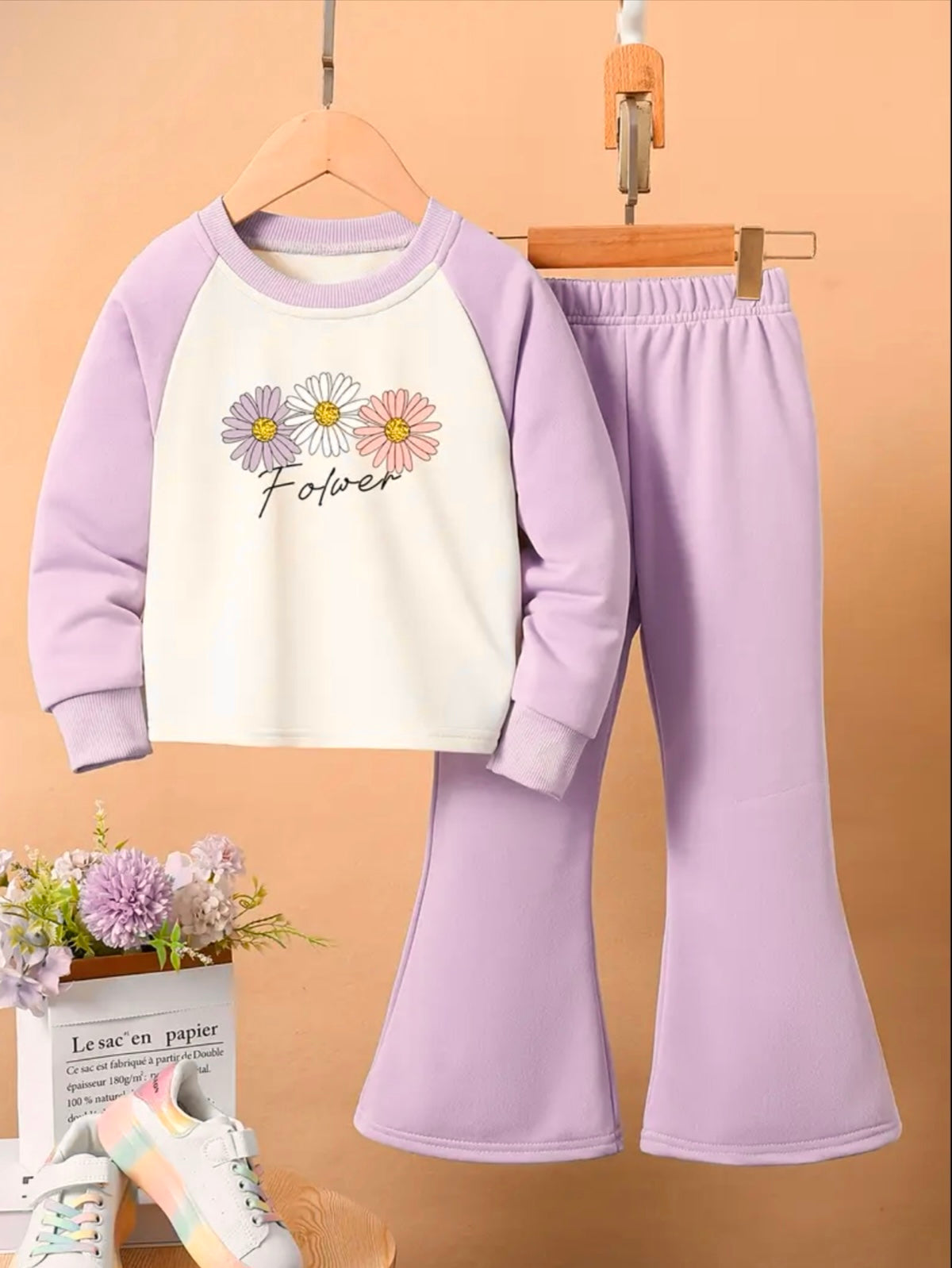 PURPLE FLOWER WIDE LEG FLEECE PAIR