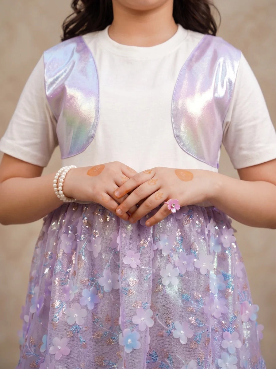Lavender Glow Organza Cut-work part dress