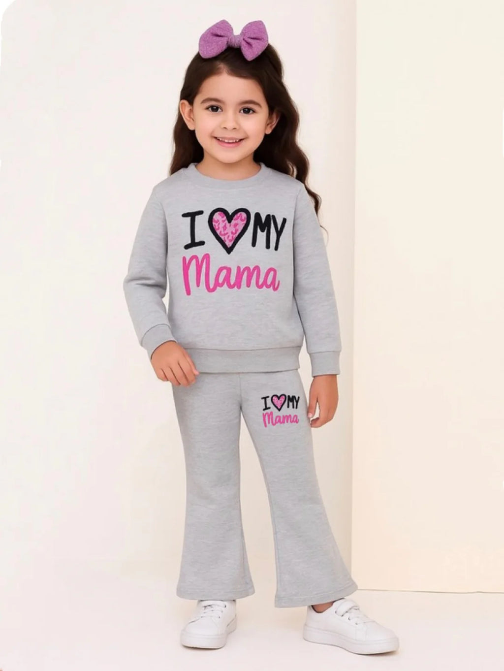 GREY I LOVE MAMA WIDE LEG FLEECE PAIR