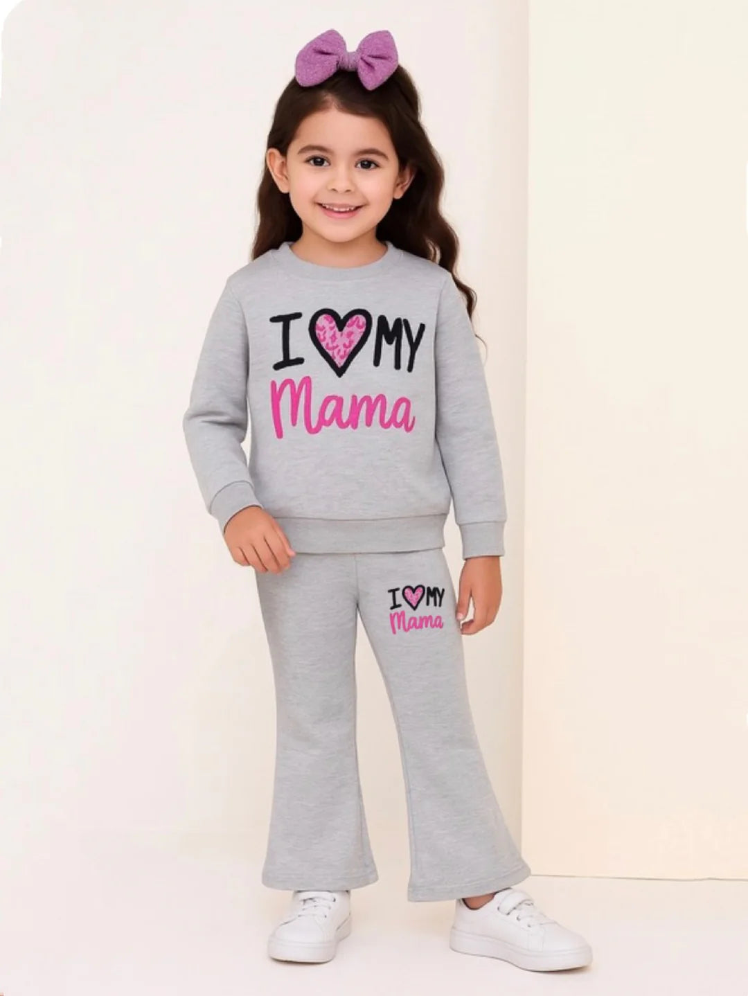 GREY I LOVE MAMA WIDE LEG FLEECE PAIR