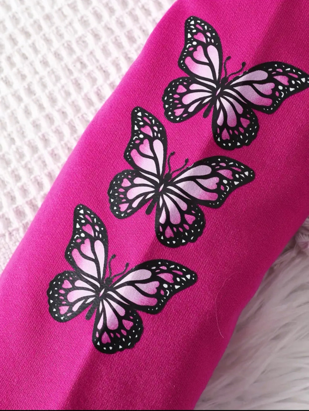 HOT PINK MAMA’S MINI BUTTERFLY PRINT ON SLEEVES SWEATSHIRT