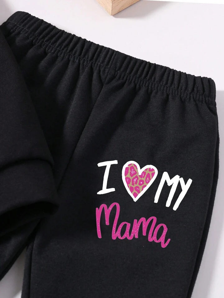 BLACK I LOVE MAMA WIDE LEG FLEECE PAIR