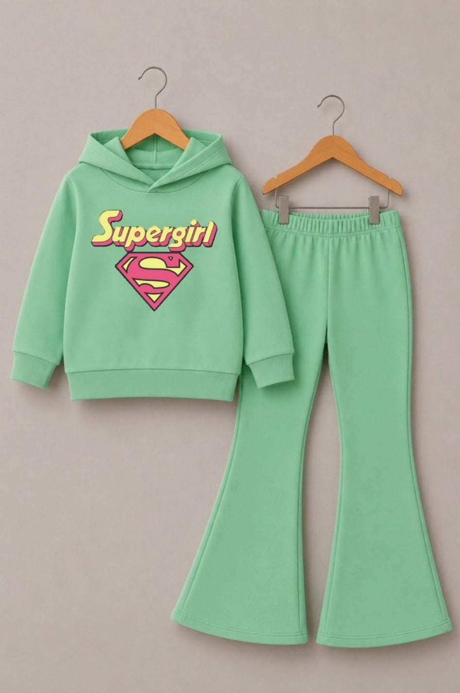 GREEN SUPER GIRL WIDE LEG FLEECE PAIR