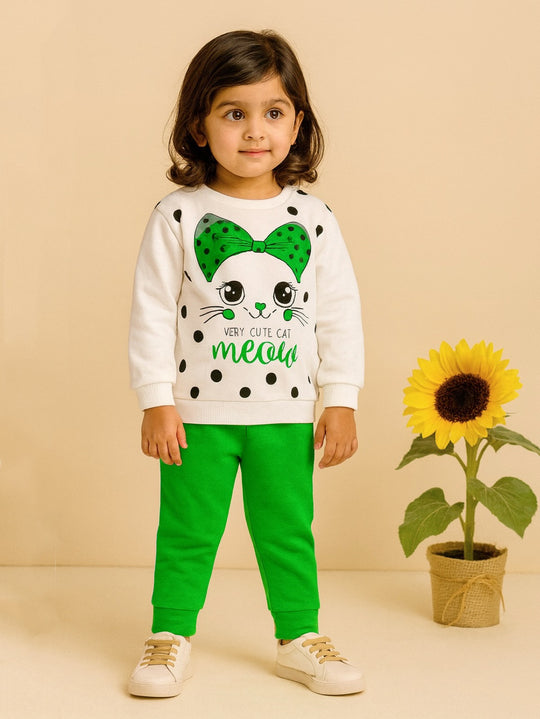 WHITE GREEN CAT FLEECE PAIR