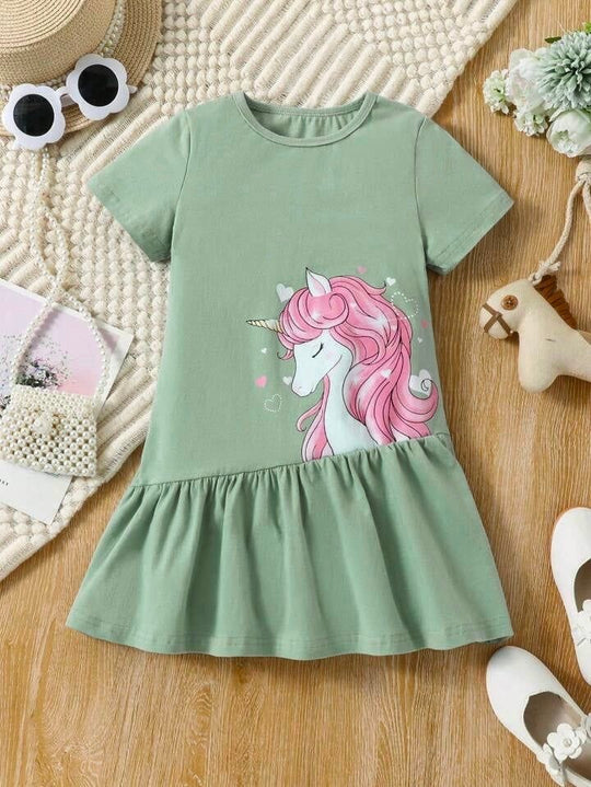 GREEN UNICORN SUMMER FROCK