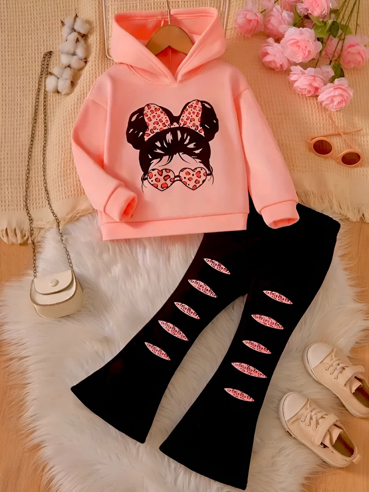 DARK PEACH GIRL WIDE LEG FLEECE PAIR