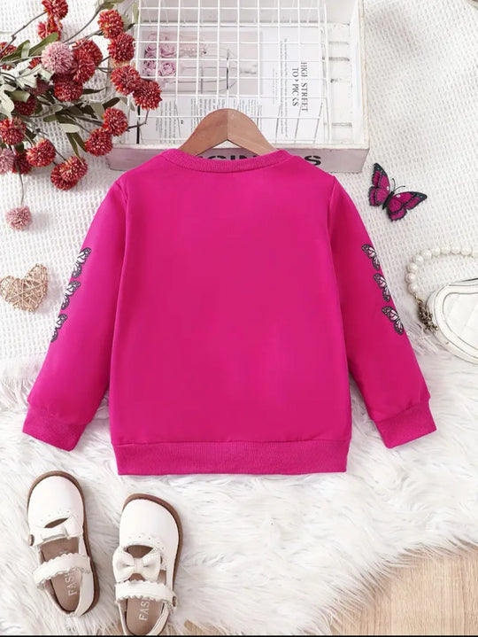 HOT PINK MAMA’S MINI BUTTERFLY PRINT ON SLEEVES SWEATSHIRT