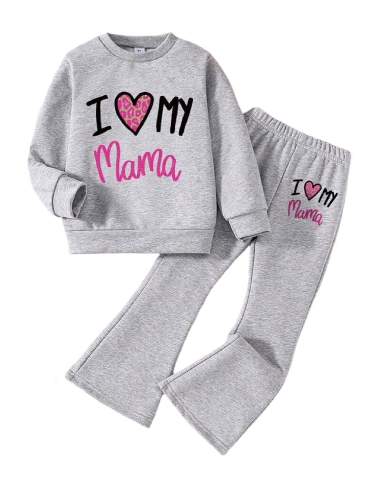 GREY I LOVE MAMA WIDE LEG FLEECE PAIR