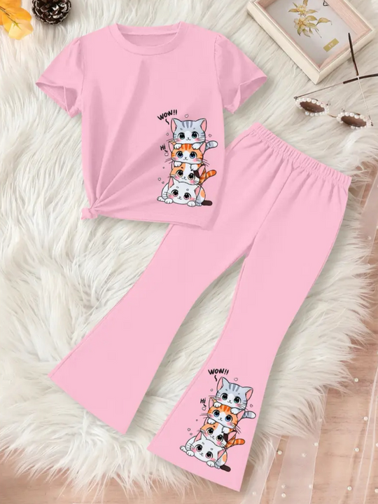 PINK CAT WIDE LEG SUMMER SET