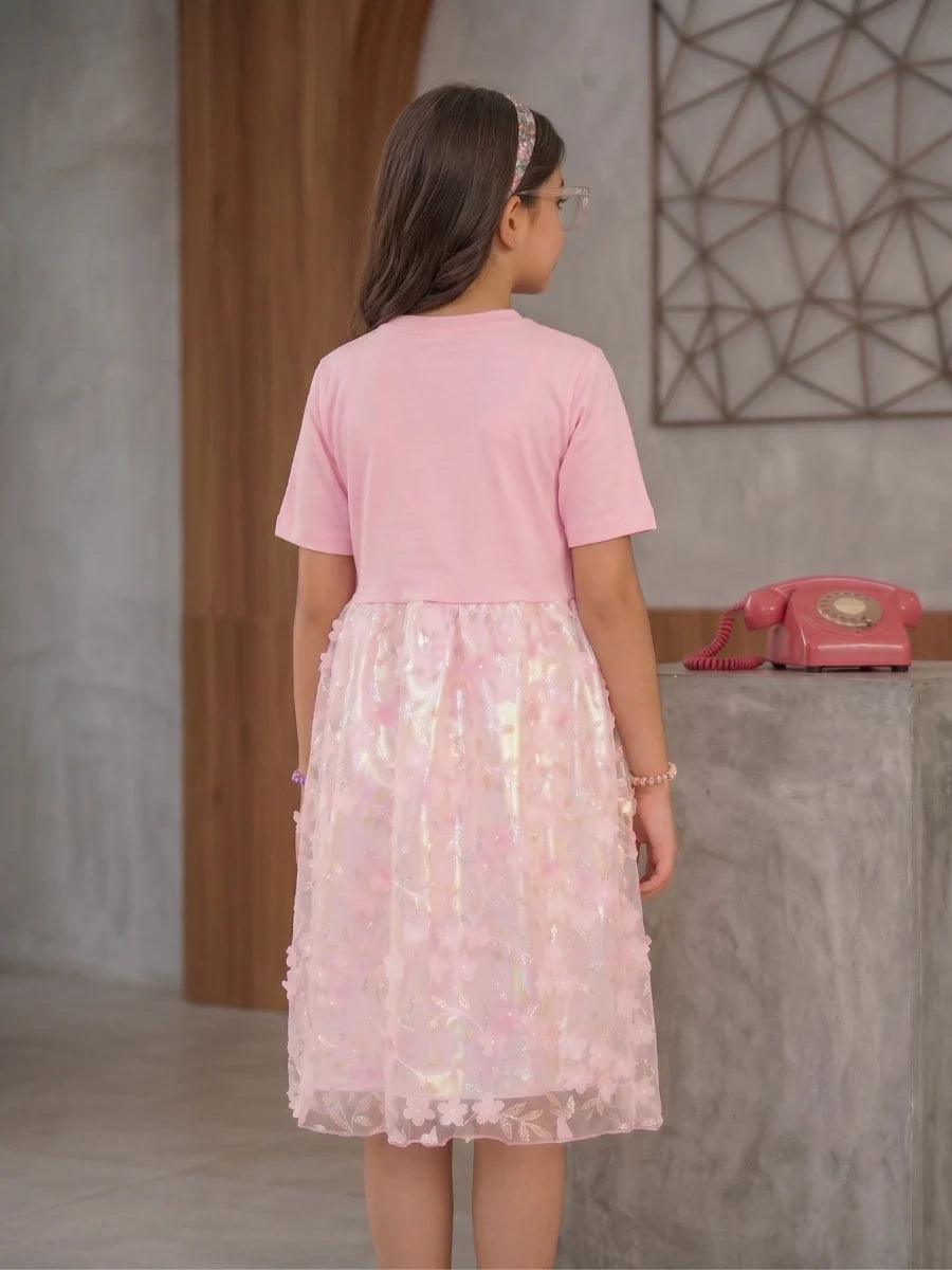 Pink Glow Organza Cut-work part dress