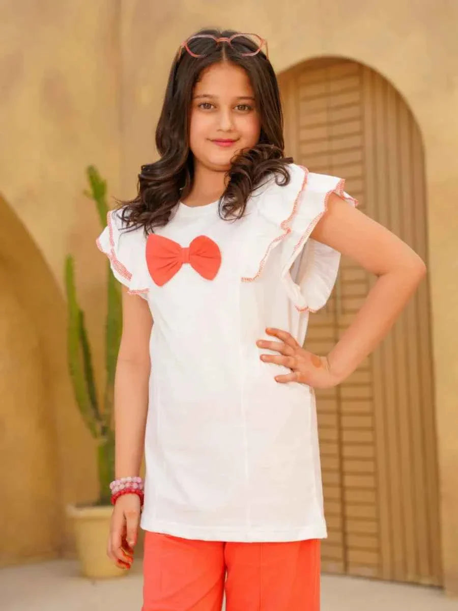 PEACH BOW TOP & FLARED TROUSER