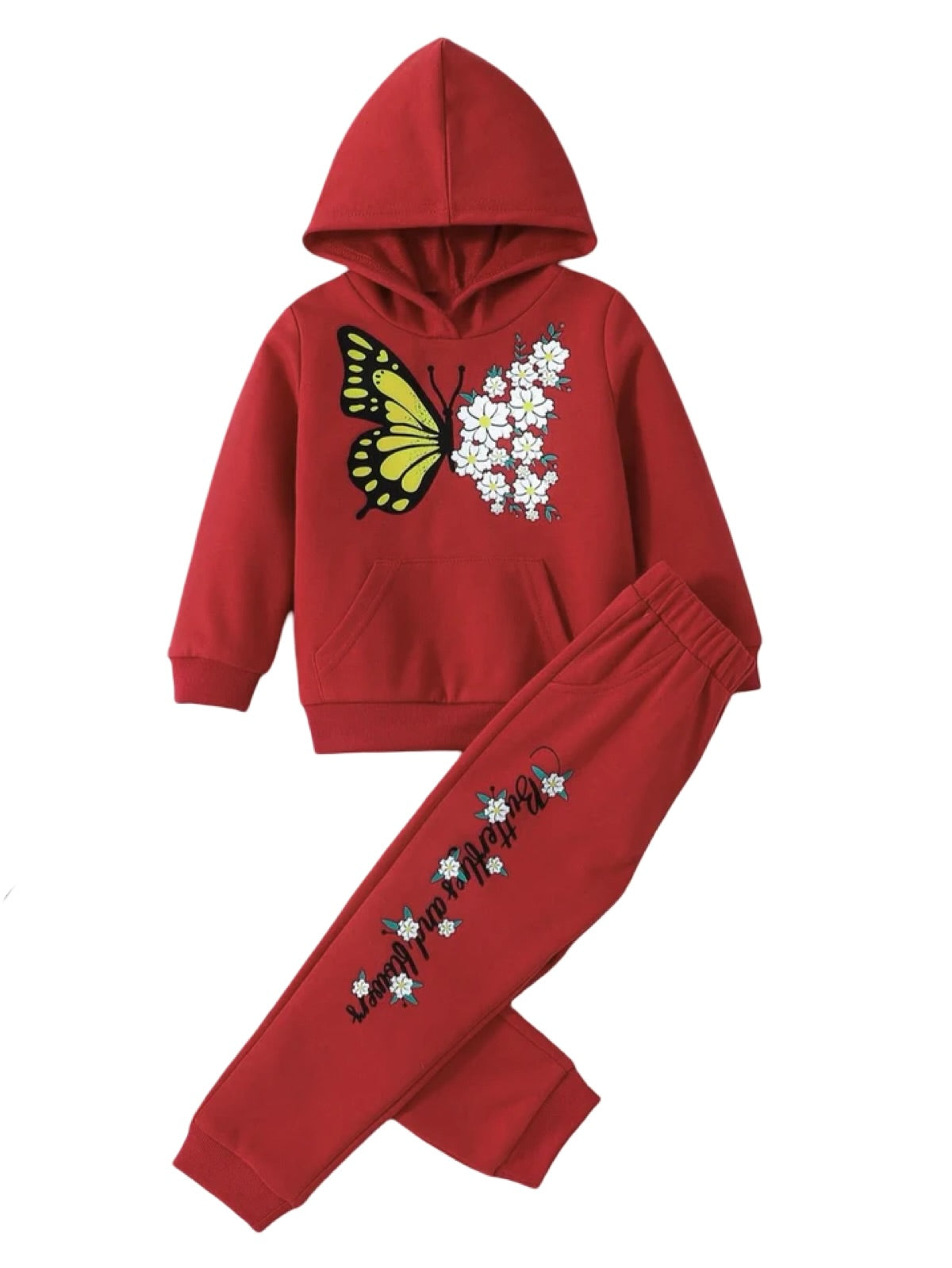 MAROON BUTTERFLY AND FLOWER FLEECE PAIR
