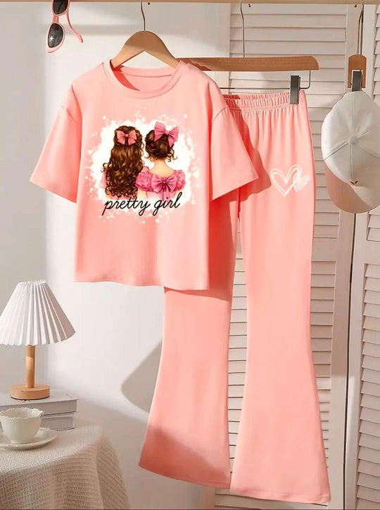 PEACH PRETTY GIRL WIDE LEG SUMMER SET
