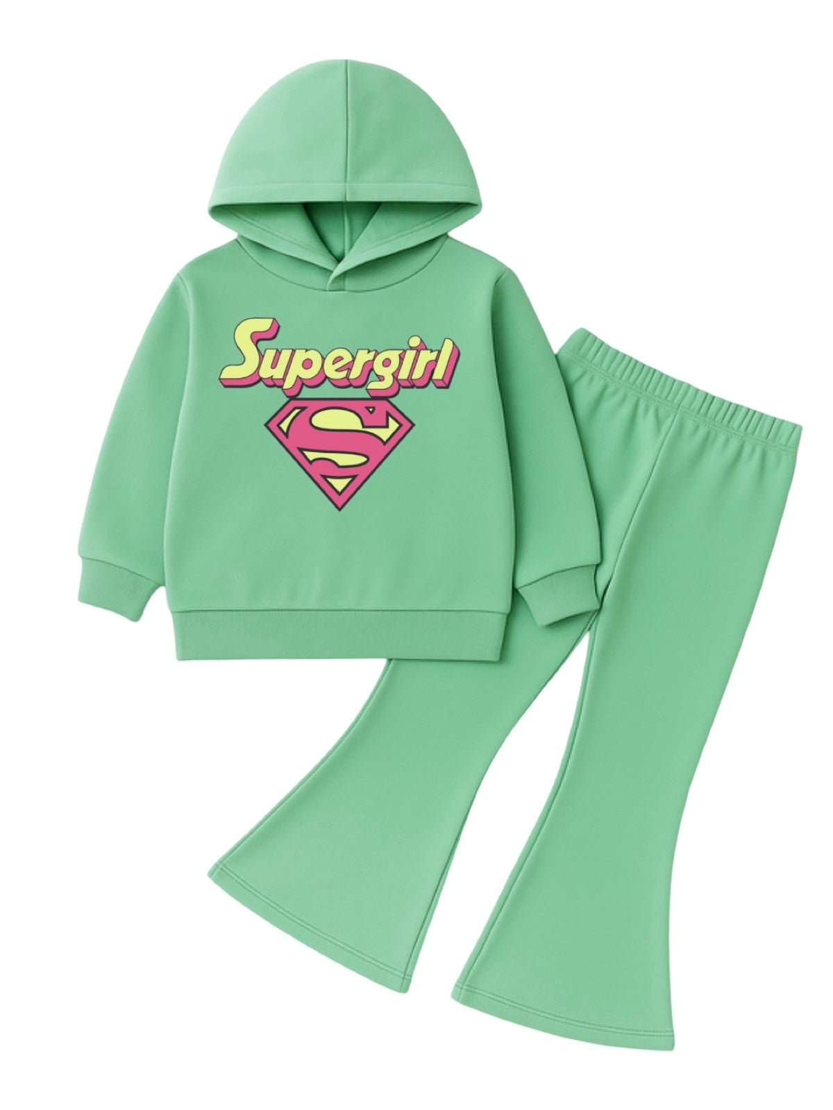 GREEN SUPER GIRL WIDE LEG FLEECE PAIR
