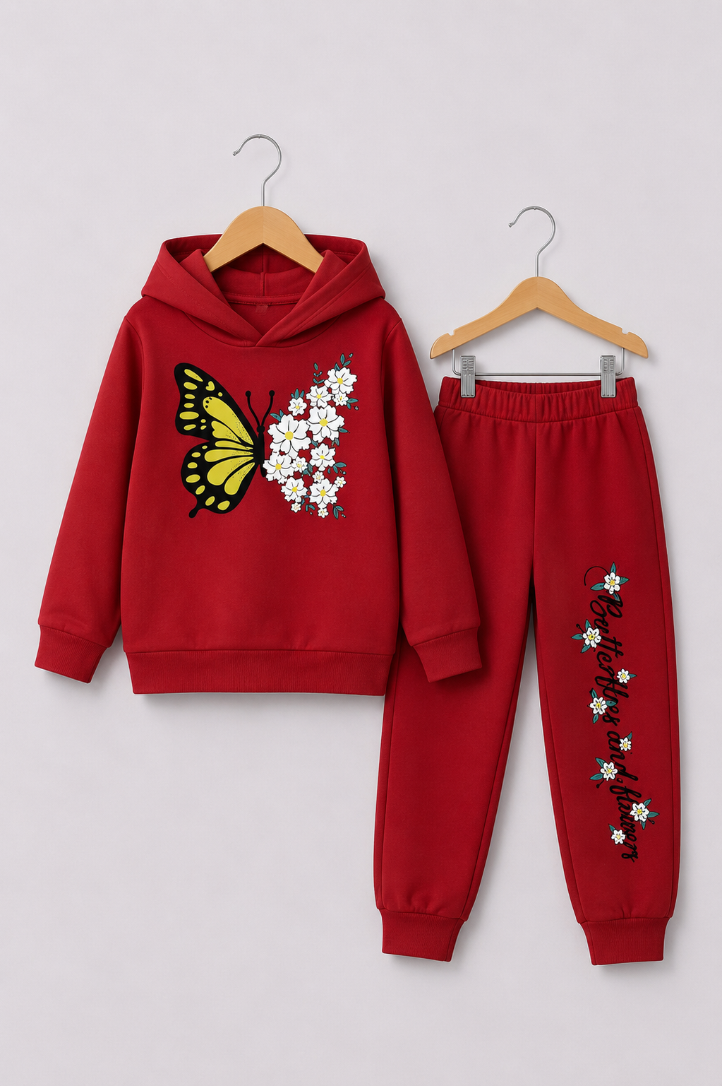 MAROON BUTTERFLY AND FLOWER FLEECE PAIR