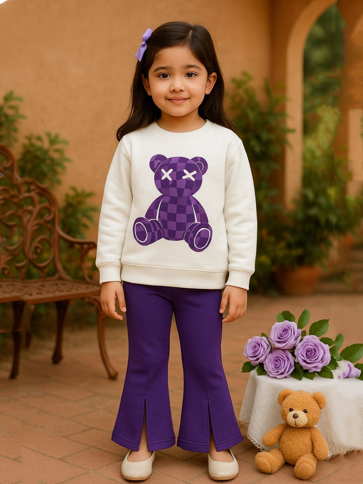 PURPLE TEDDY WIDE LEG FLEECE PAIR