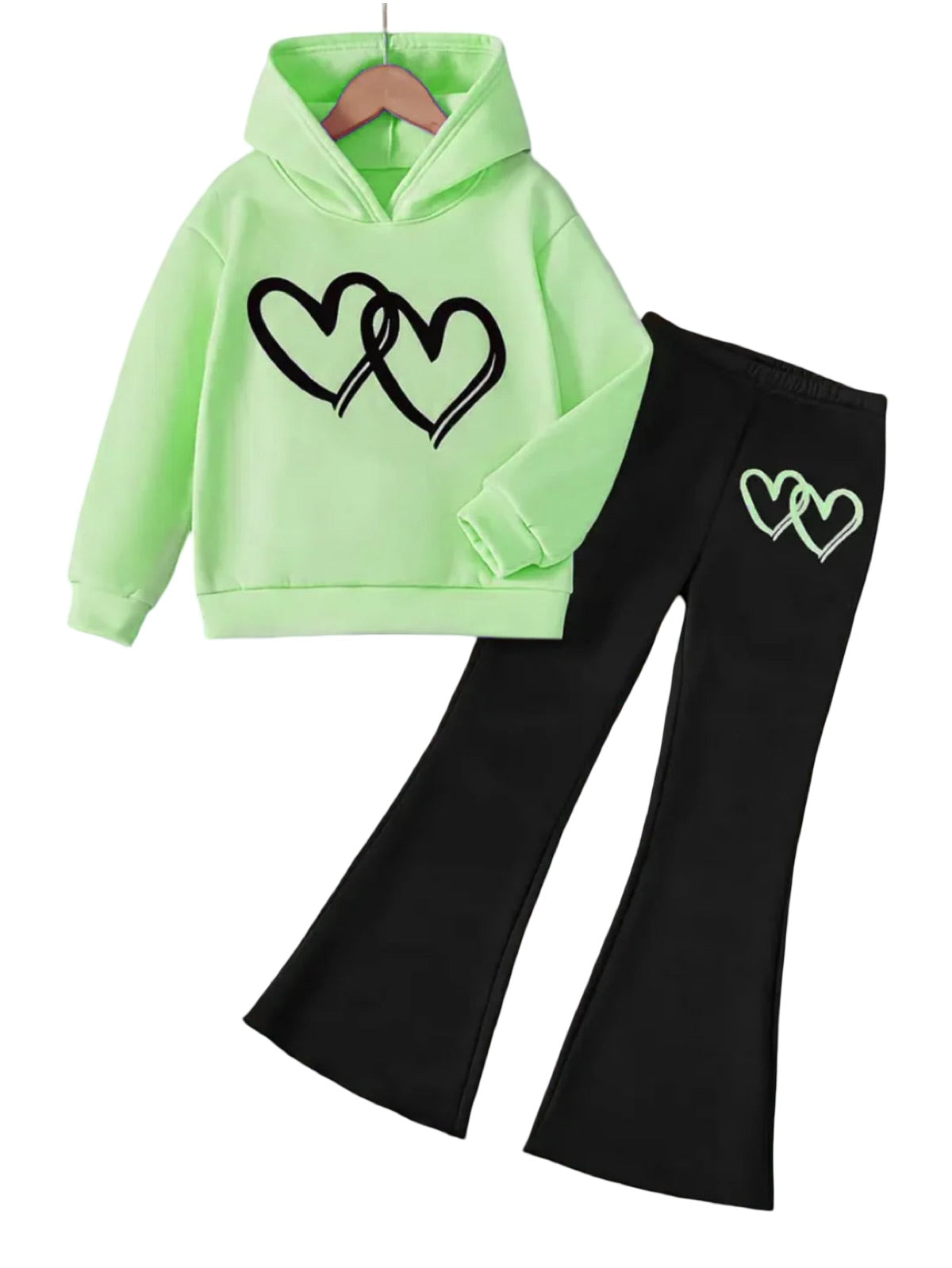 GREEN HEART WIDE LEG FLEECE PAIR