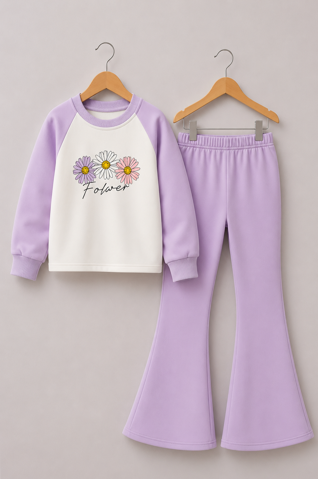 PURPLE FLOWER WIDE LEG FLEECE PAIR