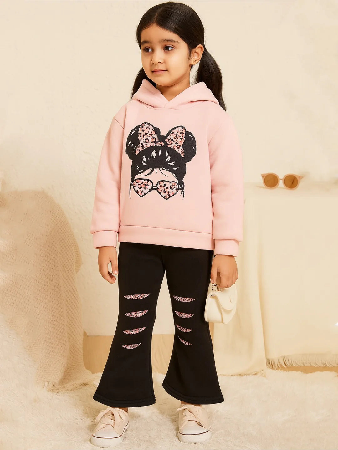 LIGHT PEACH GIRL WIDE LEG FLEECE PAIR