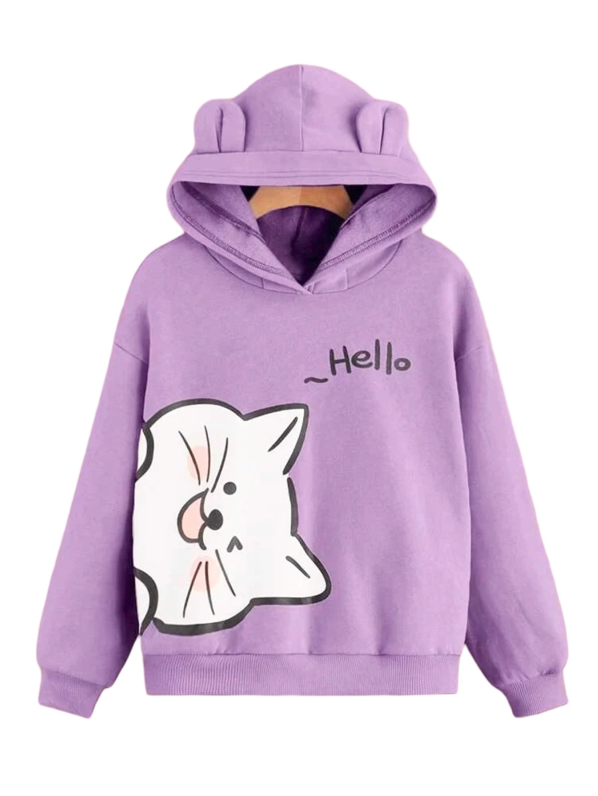 PURPLE HELLO CAT FLEECE HOODIE