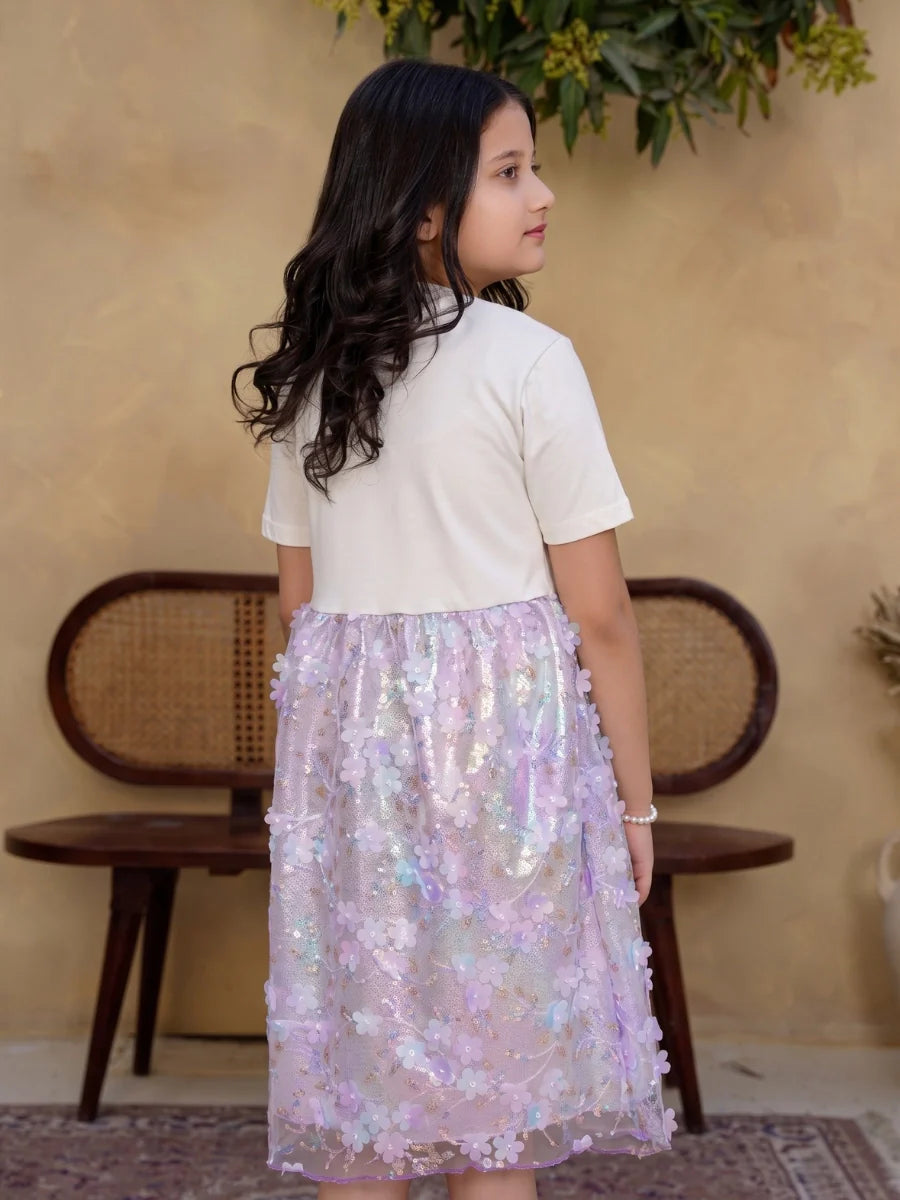 Lavender Glow Organza Cut-work part dress