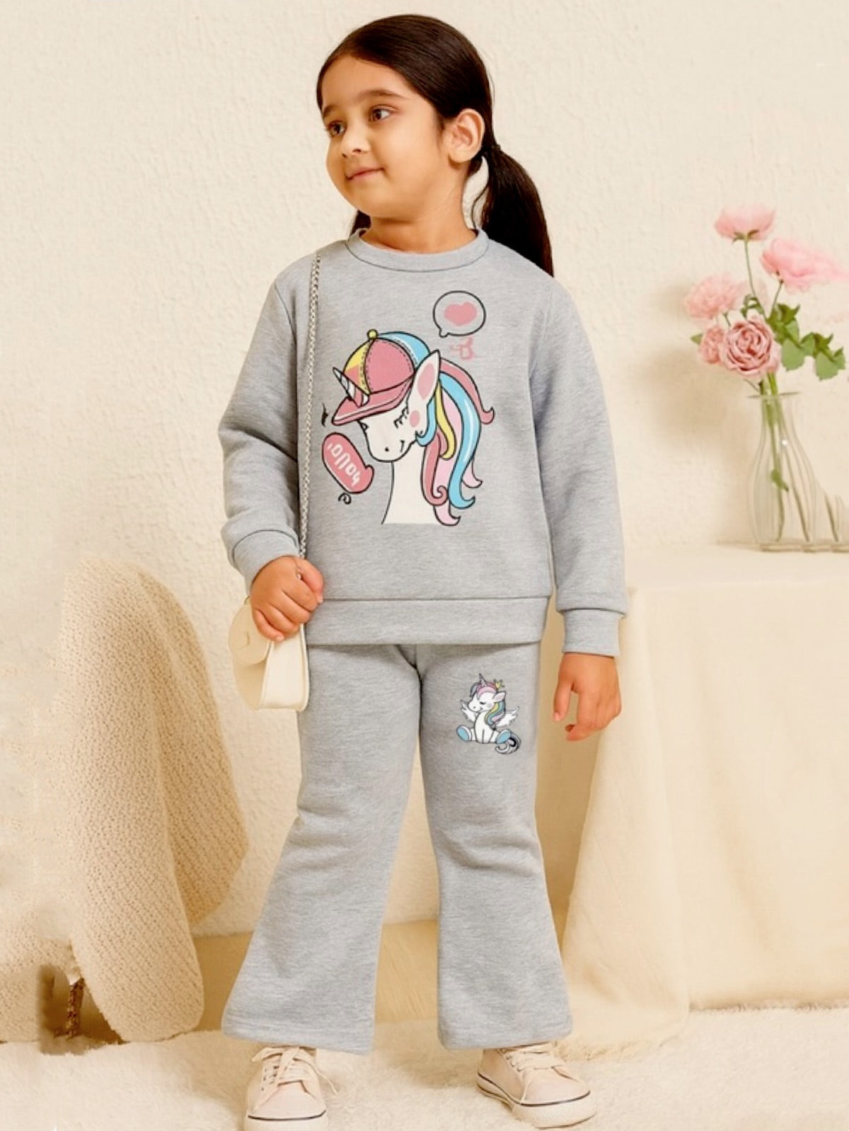 GREY UNICORN WIDE LEG FLEECE PAIR