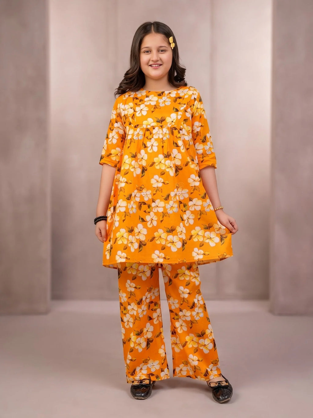 ORANGE FLORAL COTTON LAWN SET