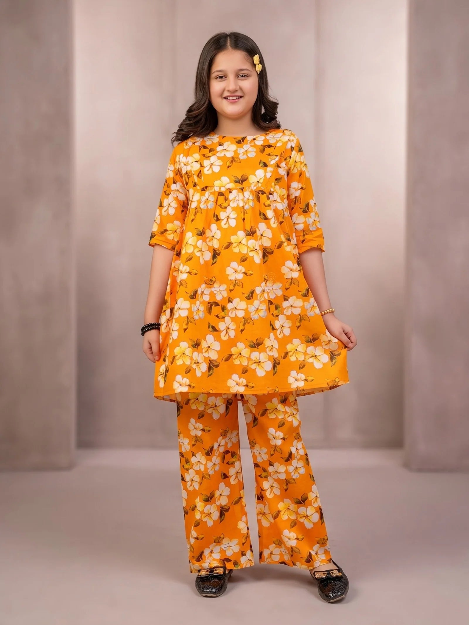 ORANGE FLORAL COTTON LAWN SET