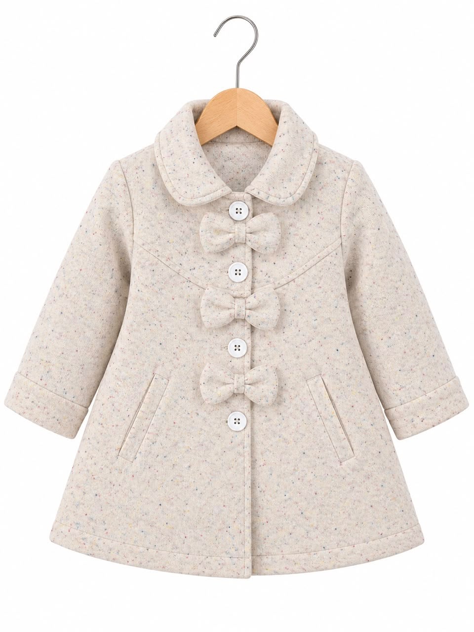 MELANGE BOW FLEECE COAT