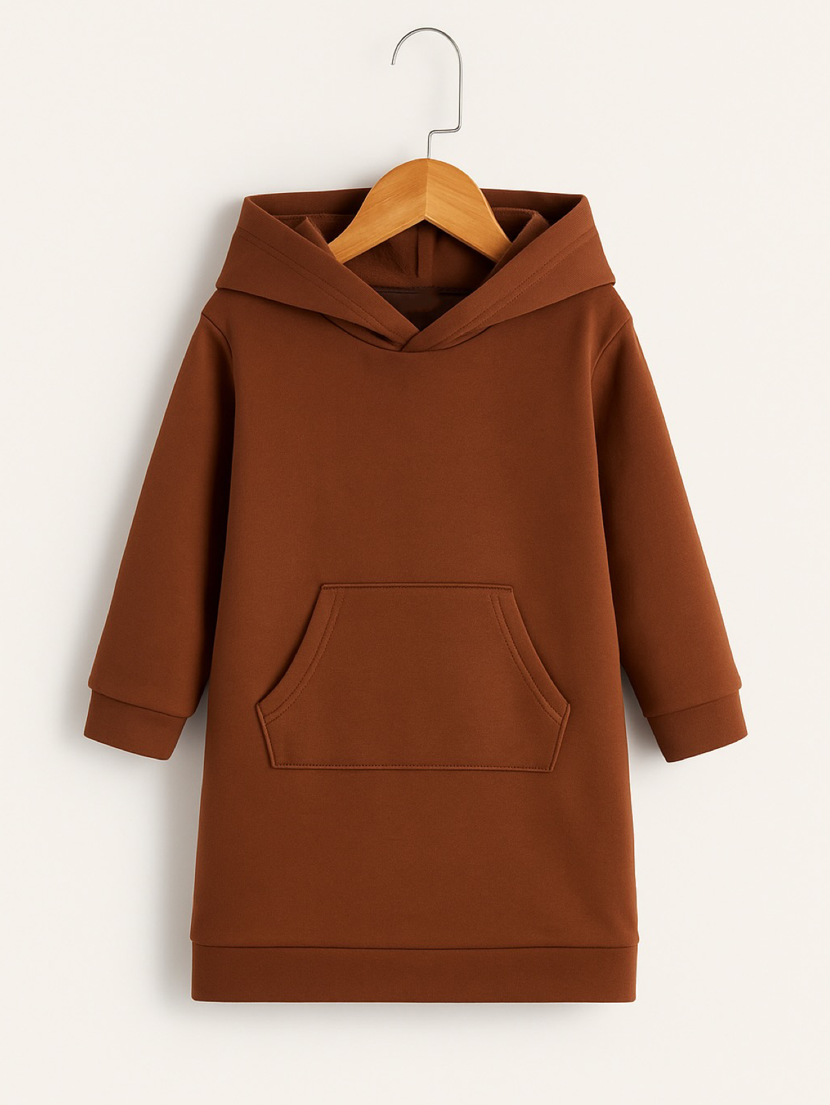 BROWN LONG FLEECE HOODIE