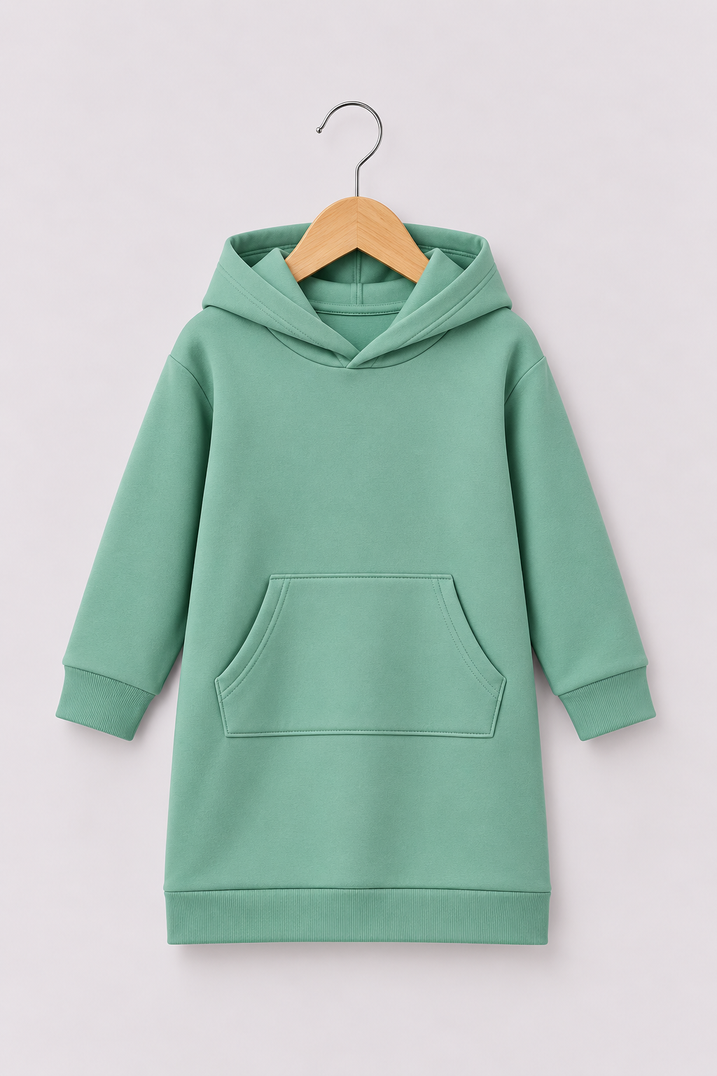 SEA GREEN LONG FLEECE HOODIE