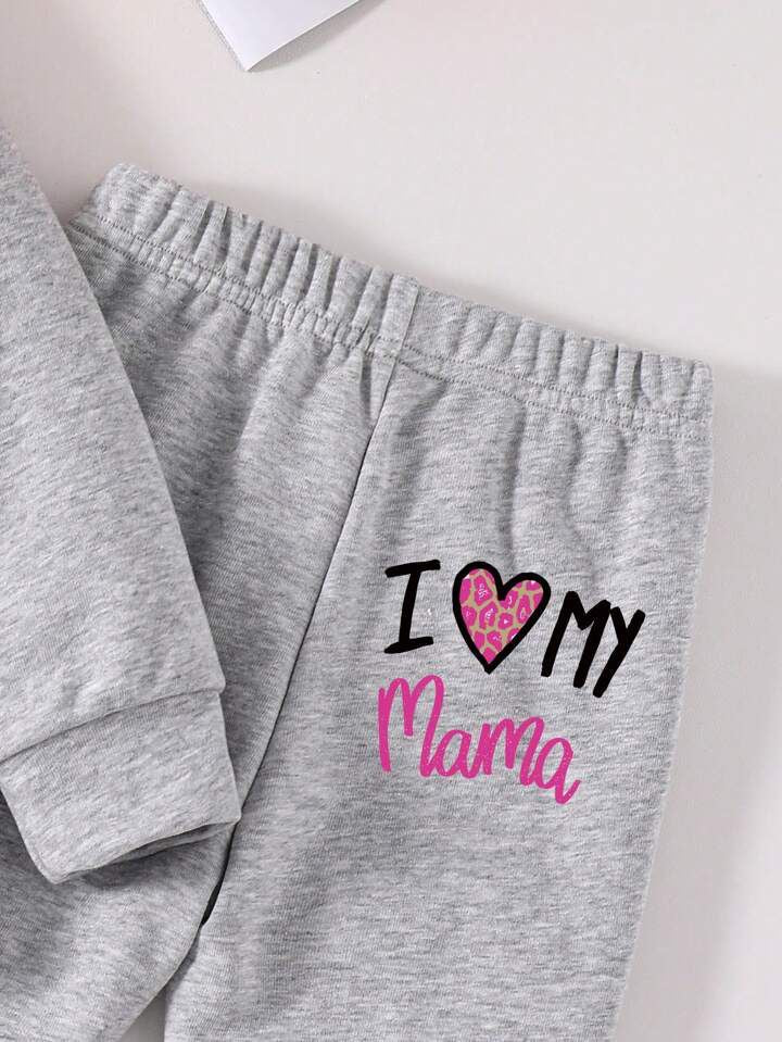 GREY I LOVE MAMA WIDE LEG FLEECE PAIR