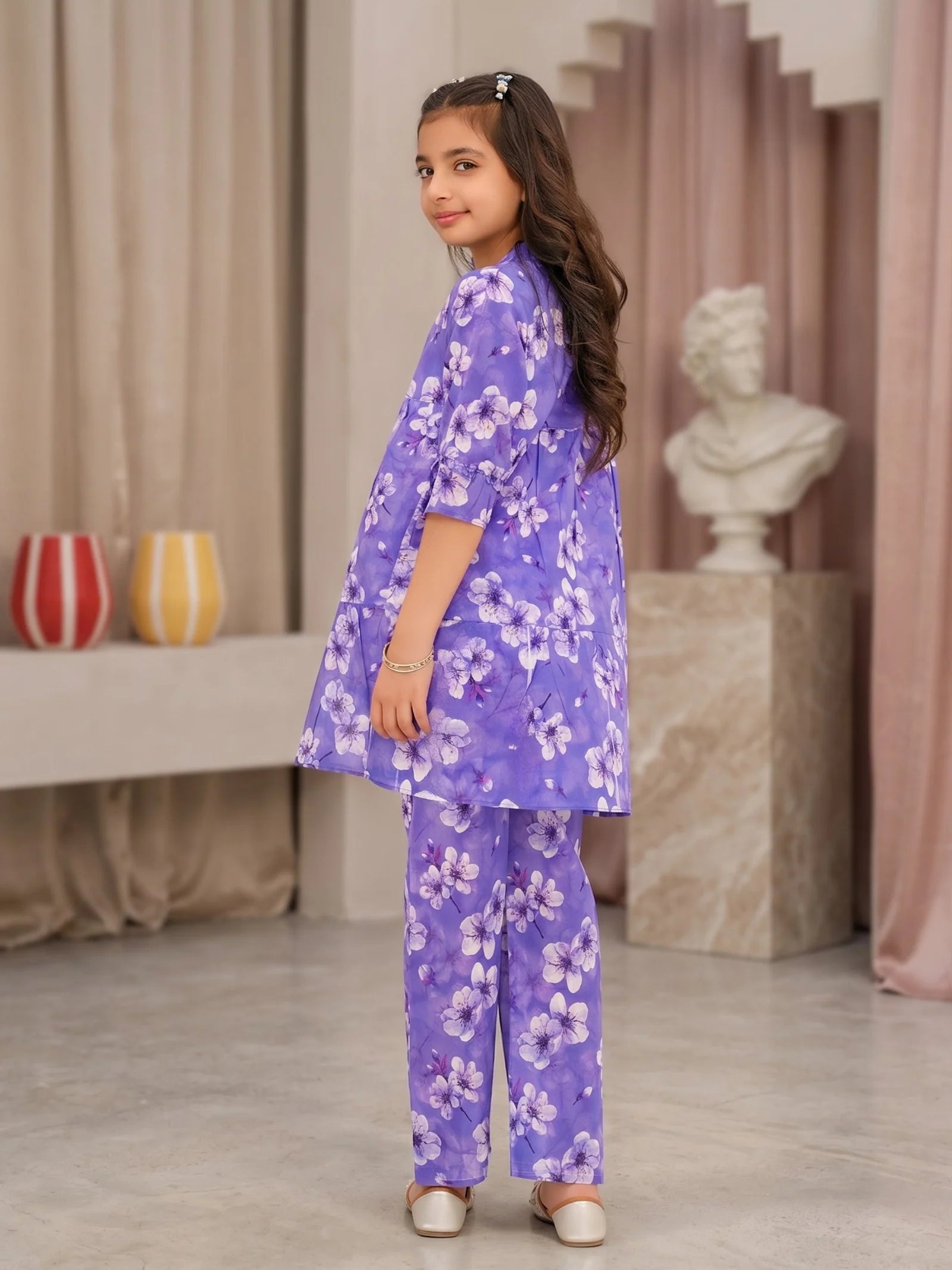 PURPLE FLORAL COTTON LAWN SET