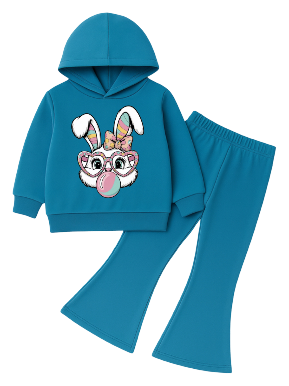 TEAL BUNNY WIDE LEG FLEECE PAIR