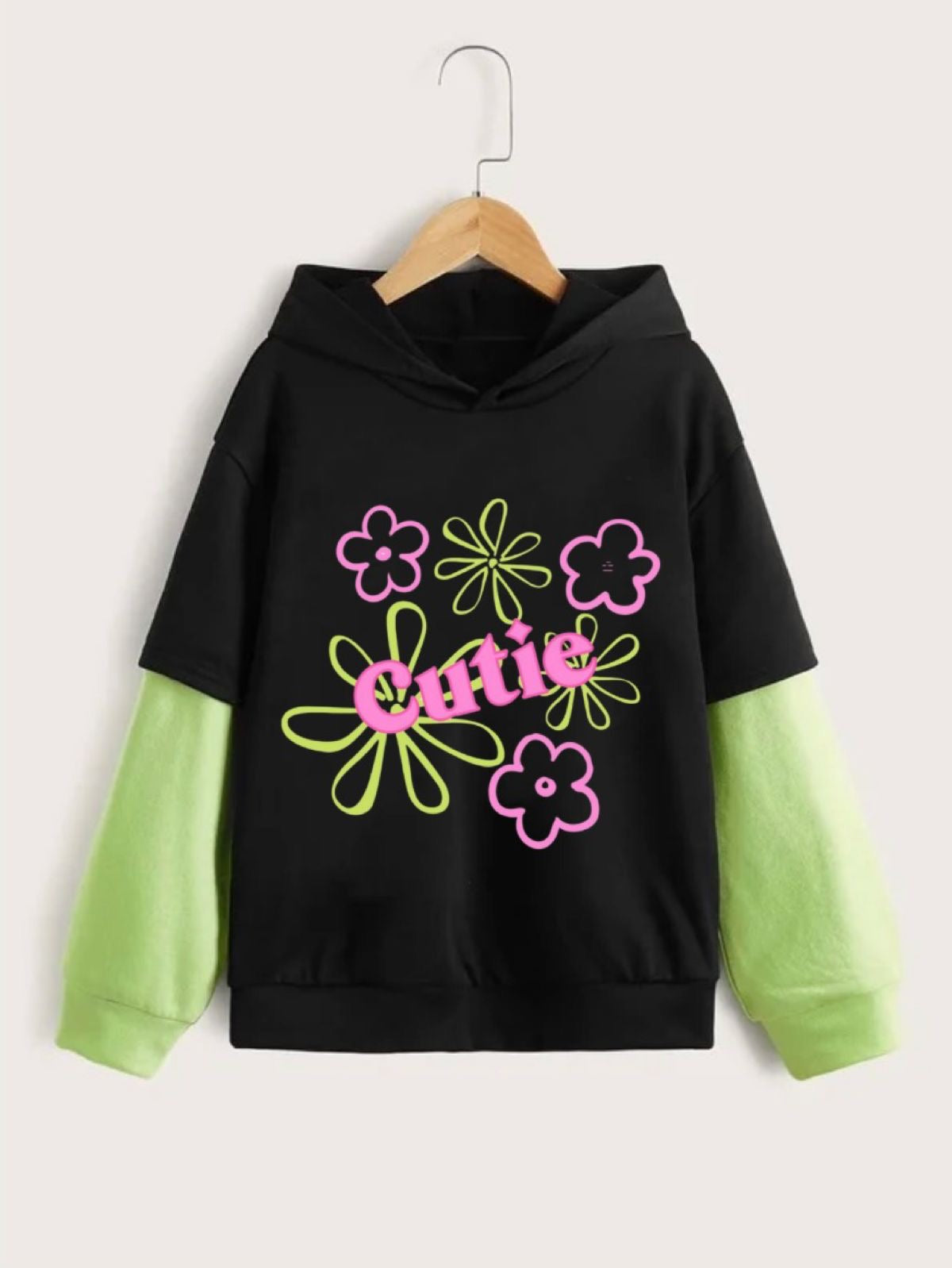 CUTIE BLACK GREEN FLEECE HOODIE