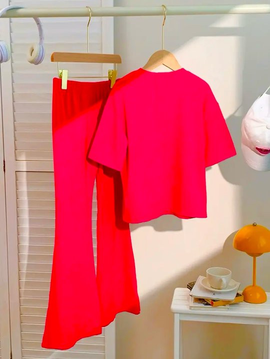 RED PRETTY GIRL WIDE LEG SUMMER SET
