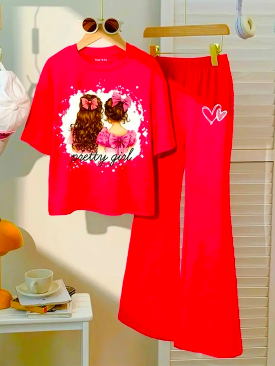 RED PRETTY GIRL WIDE LEG SUMMER SET