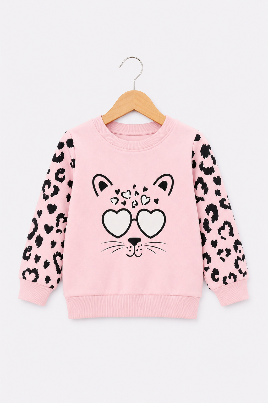 PINK LEOPARD FLEECE SWEATSHIRT