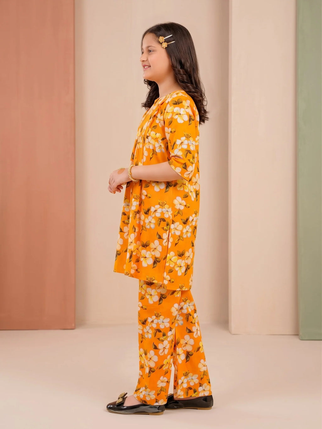 ORANGE FLORAL COTTON LAWN SET